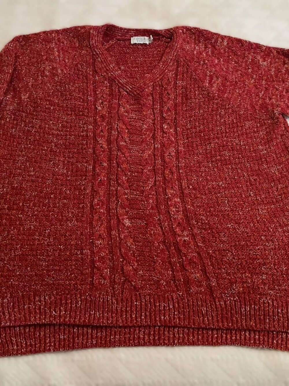 Time and Tru Red Cable Knit Pullover Sweater 3X XXXL Plus Size Cozy Chunky